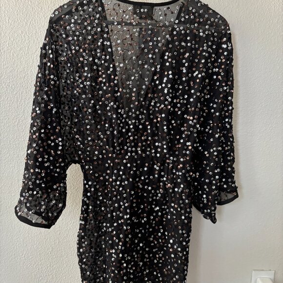 Asos - Kimono Sequin Mini Dress - Picture 3 of 5